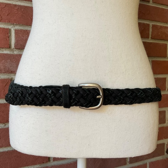 Black Leather Suede Woven Braided Belt Adjustable L:47” NEW - Picture 3 of 12